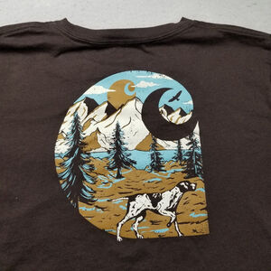 Carhartt T-Shirt Girls Size L Brown Dog Mountain Graphic Long Sleeve Youth